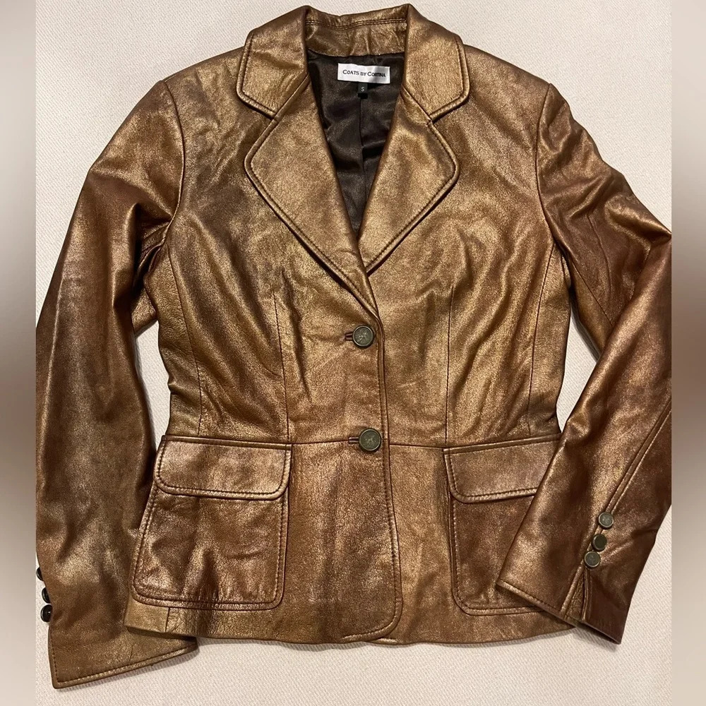 Vintage Coats by Cortina- Golden Leather Jacket Size SMALL - EXCELLENT Condition